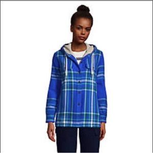 Lands End Sherpa Lined Flannel Shirt Jacket Hoodie